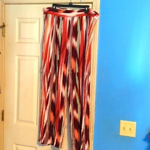 Torrid size 2 crinkle pants, burgundy, green, burnt orange and white